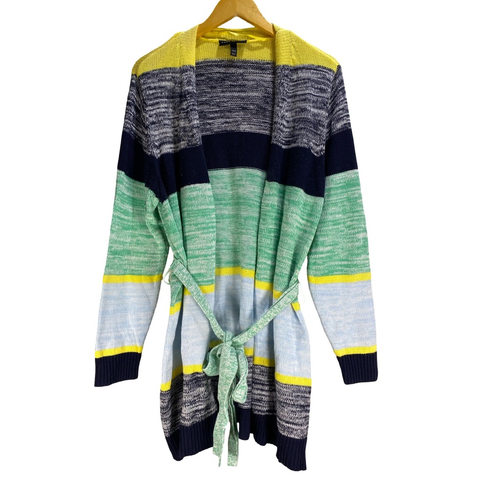 Lane Bryant Womens Cardigan Sweater 14 / 16 Large Cotton Blend Striped Tie